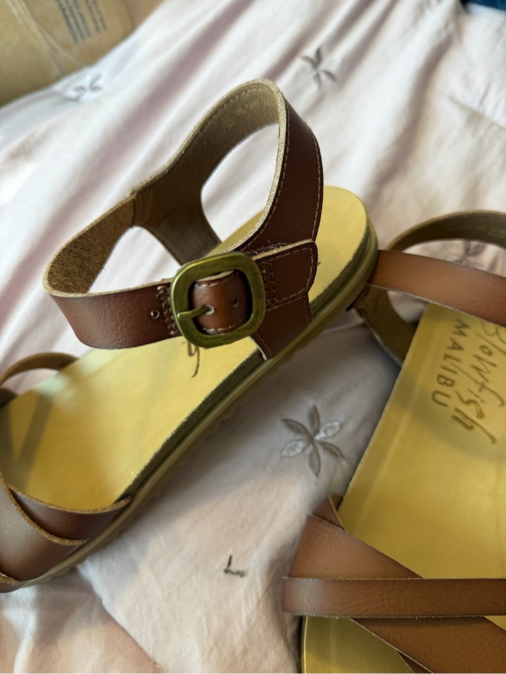 Malibu Blowfish Tan Crisscross Ankle-Strap Sandals - Picture 10 of 10